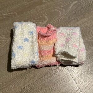 Cozy Fuzzy Leg Warmer Socks Set - Pink, White, and Cream